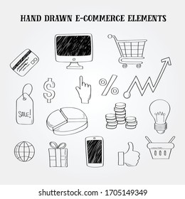 Hand drawn Sketch doodle vector shopping element icon set