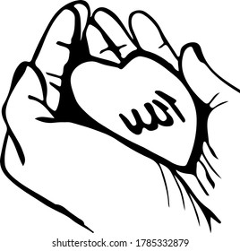 Hand Drawn Sketch Doodle Vector Illustration Hands Pray Man Holding Heart Of Love With The Sign Of Allah