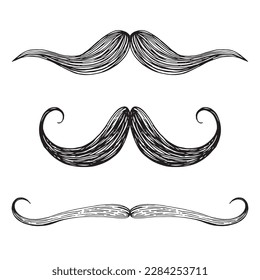 Hand drawn sketch doodle vector moustache set, photo booth props.