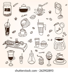 Hand drawn sketch doodle vintage simple coffee theme.