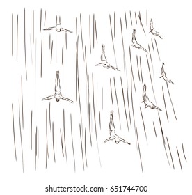 Hand drawn sketch of Dubai Mall fountain swimmer in vector illustration.