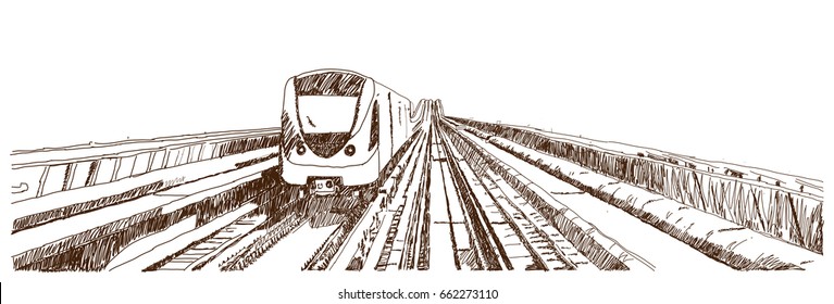 Hand drawn sketch of Dubai Metro in vector illustration