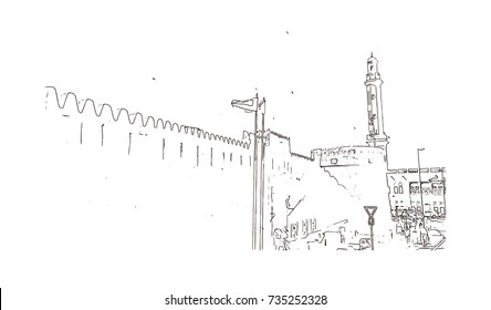 Hand drawn sketch of Dubai Museum in vector Illustrator. Dubai United Arab Emirates.
