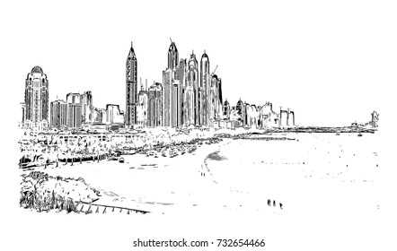 Hand drawn sketch of Dubai UAE in vector illustration.