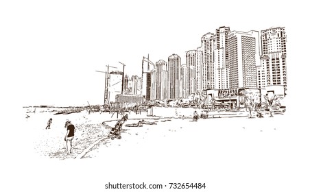 Hand drawn sketch of Dubai UAE in vector illustration.
