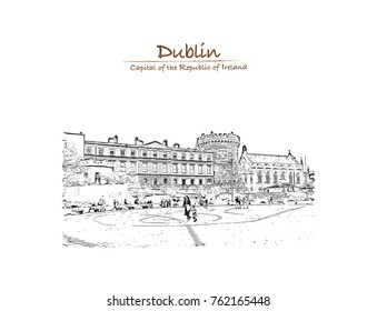 Hand drawn sketch of Dublin Castle in vector illustration.