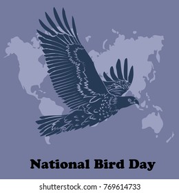 Hand drawn sketch of eagle. National Bird Day. Vector illustration