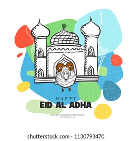 Hand drawn Sketch of Eid Al Adha or Eid Al Qurba. Vector Illustration 