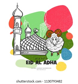 Hand drawn Sketch of Eid Al Adha or Eid Al Qurba. Vector Illustration 