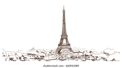 Hand Drawn Sketch Of Eiffel Tower In Vector Illustration