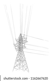 Hand drawn sketch of electric tower on white