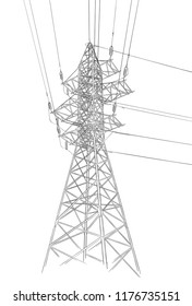 Hand drawn sketch of electric tower on white