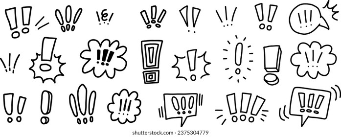 Hand drawn sketch elements of exclamation marks and speech bubbles