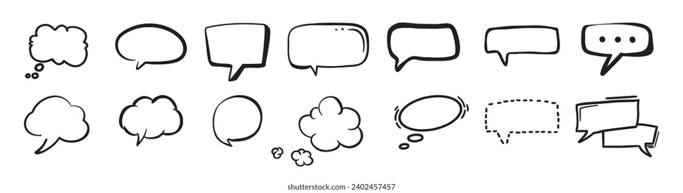 Hand drawn sketch elements speech bubble on transparent background