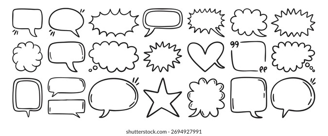 Hand drawn sketch elements speech bubble. Suitable for stickers, logos, posters, packaging and printable projects. Vector illustration.