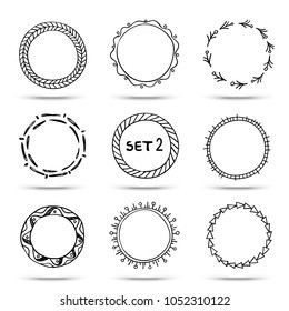 Hand drawn sketch of empty round frames . Vector set 2 .