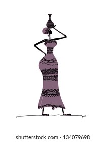 Hand drawn sketch of ethnic woman with jug