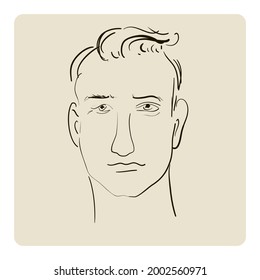  Hand drawn sketch of european man. Vector. Black line.
Set of three different race.