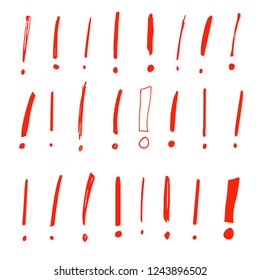 Hand drawn sketch exclamation mark. Design elements set isolated on white background
