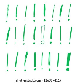 Hand drawn sketch exclamation mark. Design elements set isolated on white background