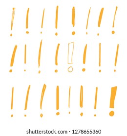 Hand drawn sketch exclamation mark. Design elements set isolated on white background