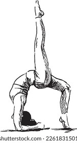 Hand drawn sketch of an exercising woman. Vector illustration.