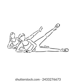 Hand drawn sketch of an exercising woman. Vector illustration.