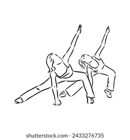 Hand drawn sketch of an exercising woman. Vector illustration.