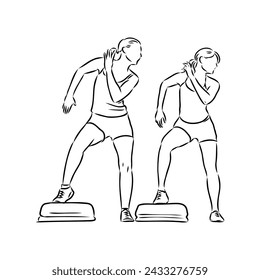 Hand drawn sketch of an exercising woman. Vector illustration.