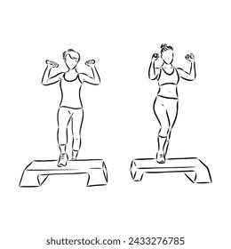 Hand drawn sketch of an exercising woman. Vector illustration.