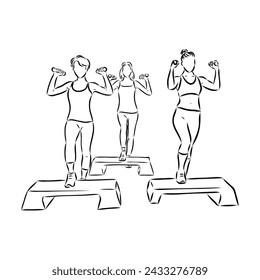 Hand drawn sketch of an exercising woman. Vector illustration.