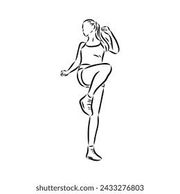 Hand drawn sketch of an exercising woman. Vector illustration.