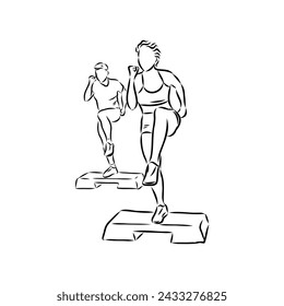 Hand drawn sketch of an exercising woman. Vector illustration.