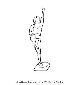 Hand drawn sketch of an exercising woman. Vector illustration.