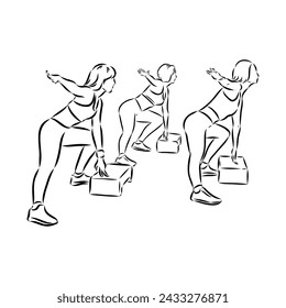 Hand drawn sketch of an exercising woman. Vector illustration.