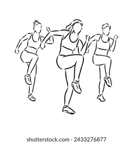 Hand drawn sketch of an exercising woman. Vector illustration.