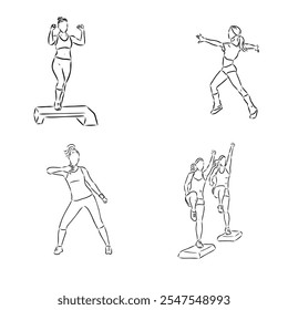 Hand drawn sketch of an exercising woman. Vector illustration.