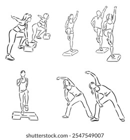 Hand drawn sketch of an exercising woman. Vector illustration.