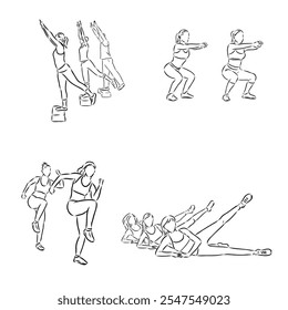 Hand drawn sketch of an exercising woman. Vector illustration.