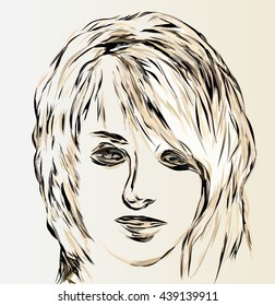 Hand drawn sketch with face of a beautiful girl. Female portrait.
