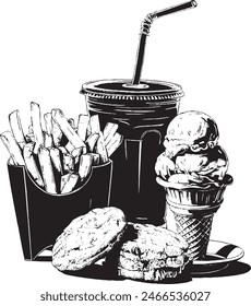Hand drawn sketch fast food, Illustration for restaurant or cafe menu