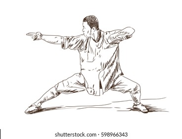 Hand drawn sketch of fighter pose in vector illustration.