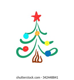 Hand drawn sketch of fir tree. Christmas and New Year decoration. Template for greeting card