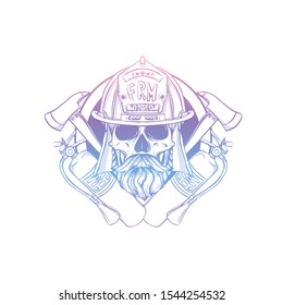 Hand drawn sketch fireman skull
