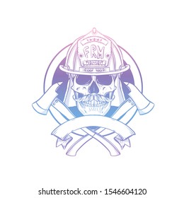 Hand drawn sketch fireman skull