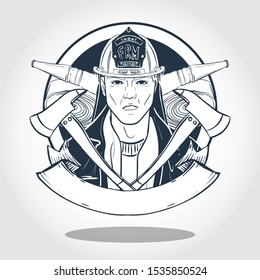 Hand drawn sketch fireman. Vector illustration