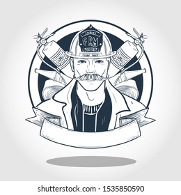 Hand drawn sketch fireman. Vector illustration