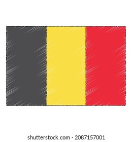 Hand Drawn Sketch Flag Of Belgium. Doodle Style Vector Icon