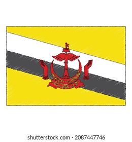 Hand drawn sketch flag of Brunei. Doodle style vector icon