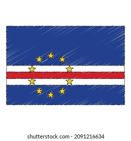 Hand drawn sketch flag of Cape Verde. doodle style vector icon